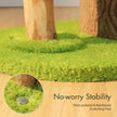 Close-up of the reinforced green base and solid wood posts on a flower cat tree