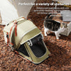 Catopia Co. Canada Pet backpack tent on the ground with a cat inside, surrounded by outdoor elements.