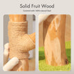 Close-up of natural solid wood posts and sisal scratching material on a flower cat tree