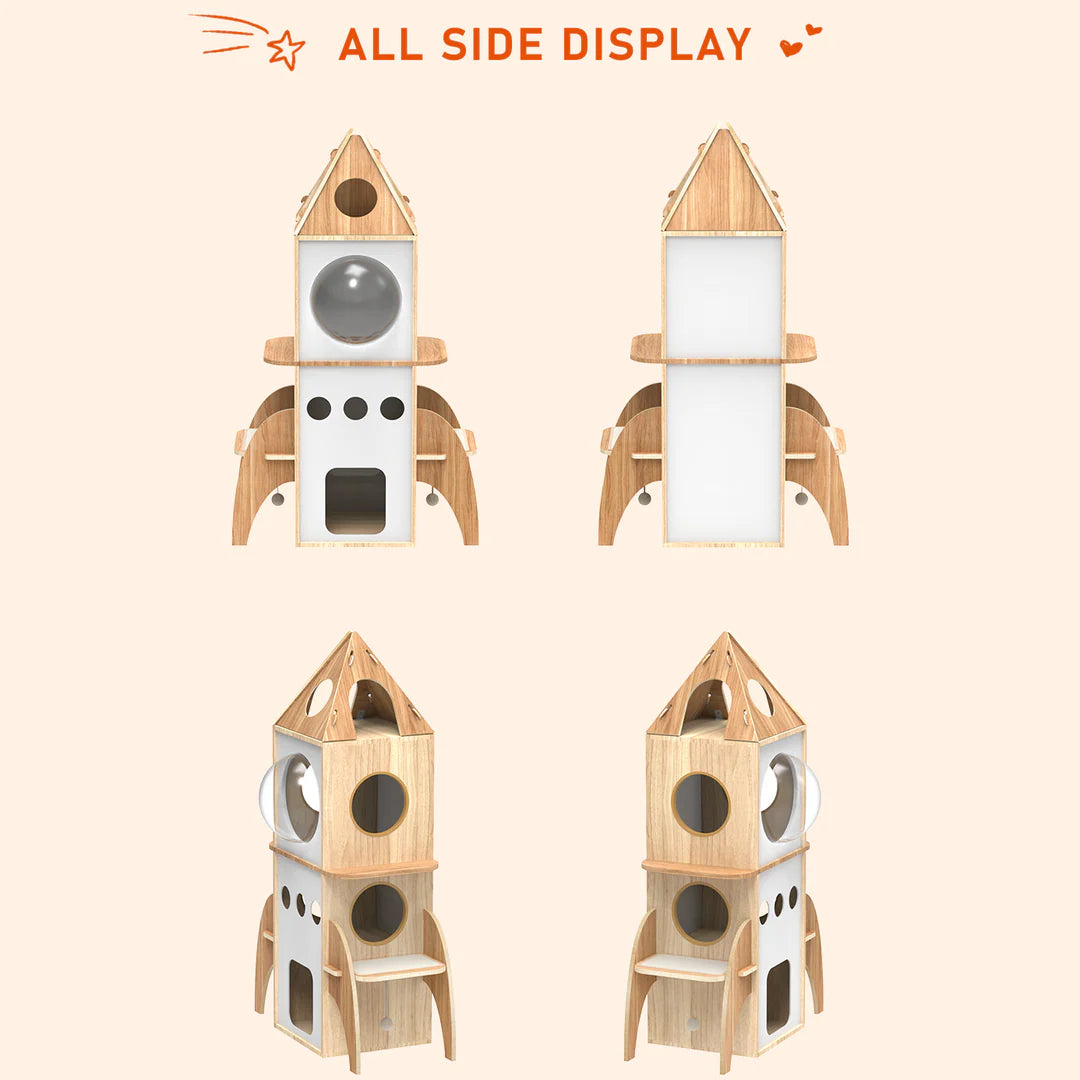 Catopia Co. Rocket Shape Cat Tree Canada – 137cm Modern Wooden Luxury Cat Tower with Acrylic Porthole