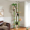 Catopia Co. Canada Floor to Celling Cat tree with multiple levels and a cat sitting on each level in a room. Perfect for hyper cats like orange cats or bengal cats