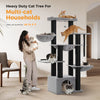 Catopia Co. Canada Heavy-duty cat tree for multi-cat households with multiple cats on shelves, woman holding a large cat. Cat tree for maine coon cats