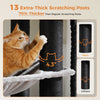 Cat using a scratching post with text highlighting extra-thick design and comparison to other products.