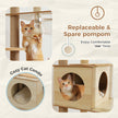 Modern Beige Wooden Cat Tree Tower with Acrylic Bowl & Cozy Top Bed – Luxury Cat Furniture Canada | Catopia Co.