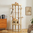 Modern Beige Wooden Cat Tree Tower with Acrylic Bowl & Cozy Top Bed – Luxury Cat Furniture Canada | Catopia Co.