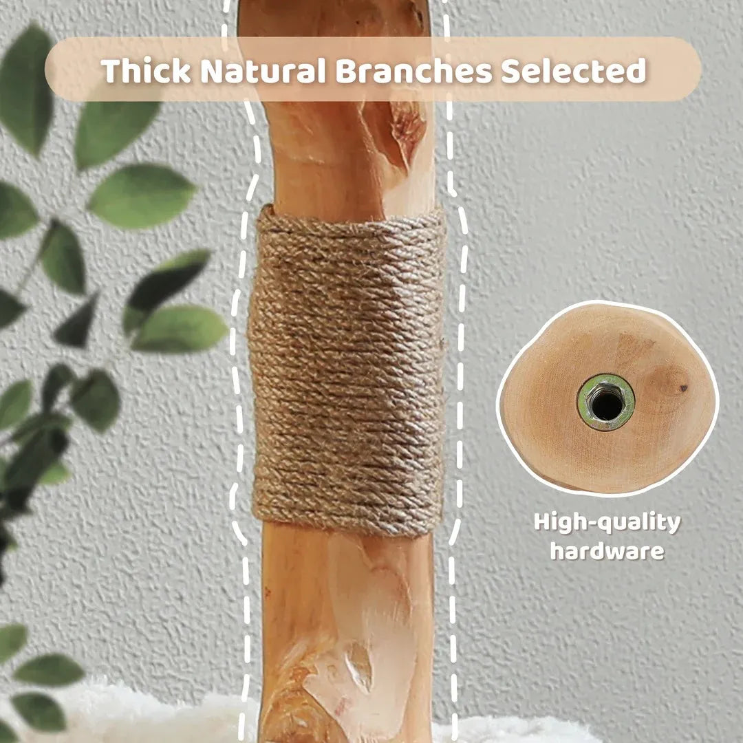 Wooden Cloud Cat Tree White with Rattan Basket