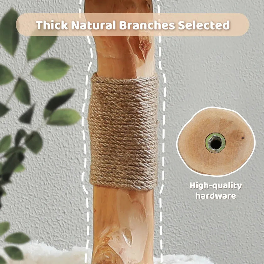 Wooden Cloud Cat Tree White with Rattan Basket
