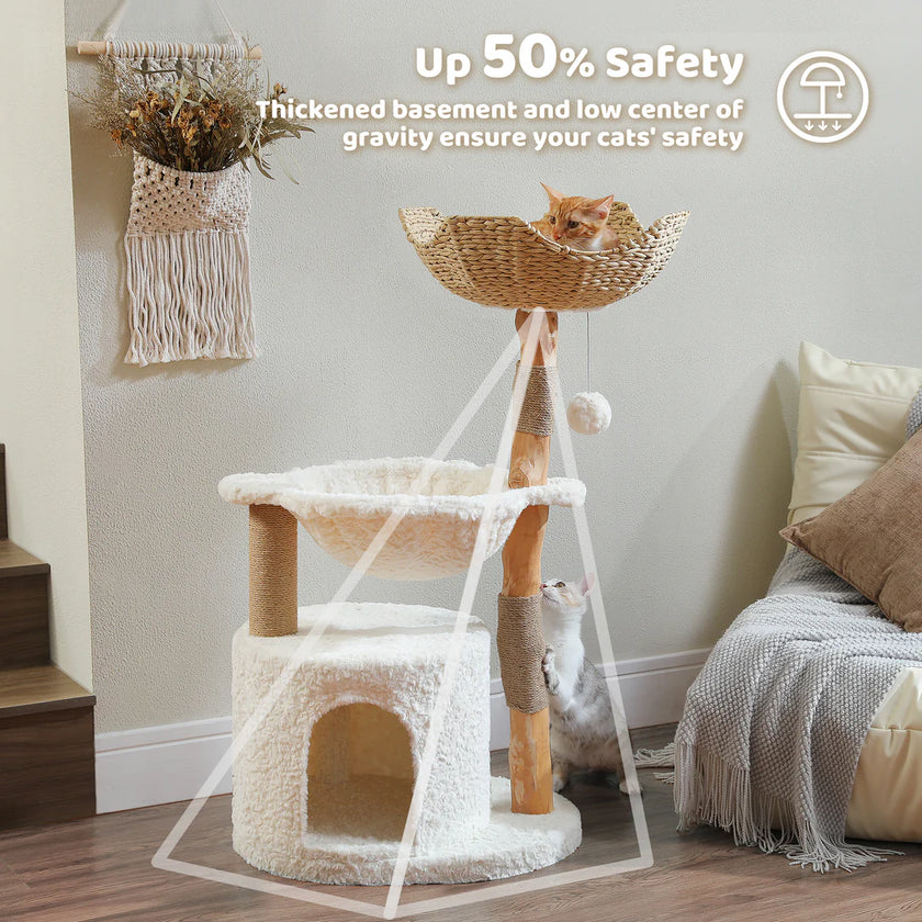 Cat tree with safety features for cats in a home setting. Catopia Co. Canada's cat tree. 