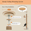 Floor-to-ceiling cat tree ceiling mounting system with dual tension plates, spring mechanism, and ceiling protection pad
