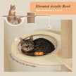 Cat resting in a 30 cm clear acrylic bowl on an elevated floor-to-ceiling cat tree platform