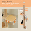Large wooden cat tree platform with anti-slip mat and hanging pom-pom toy