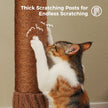 Cat scratching the tall sisal-wrapped post on a brown flower-themed cat tree