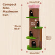 174 cm flower cat tree dimensions showing three condo levels, 52 cm flower top perch, 80 cm sisal scratching post, and 60 cm base