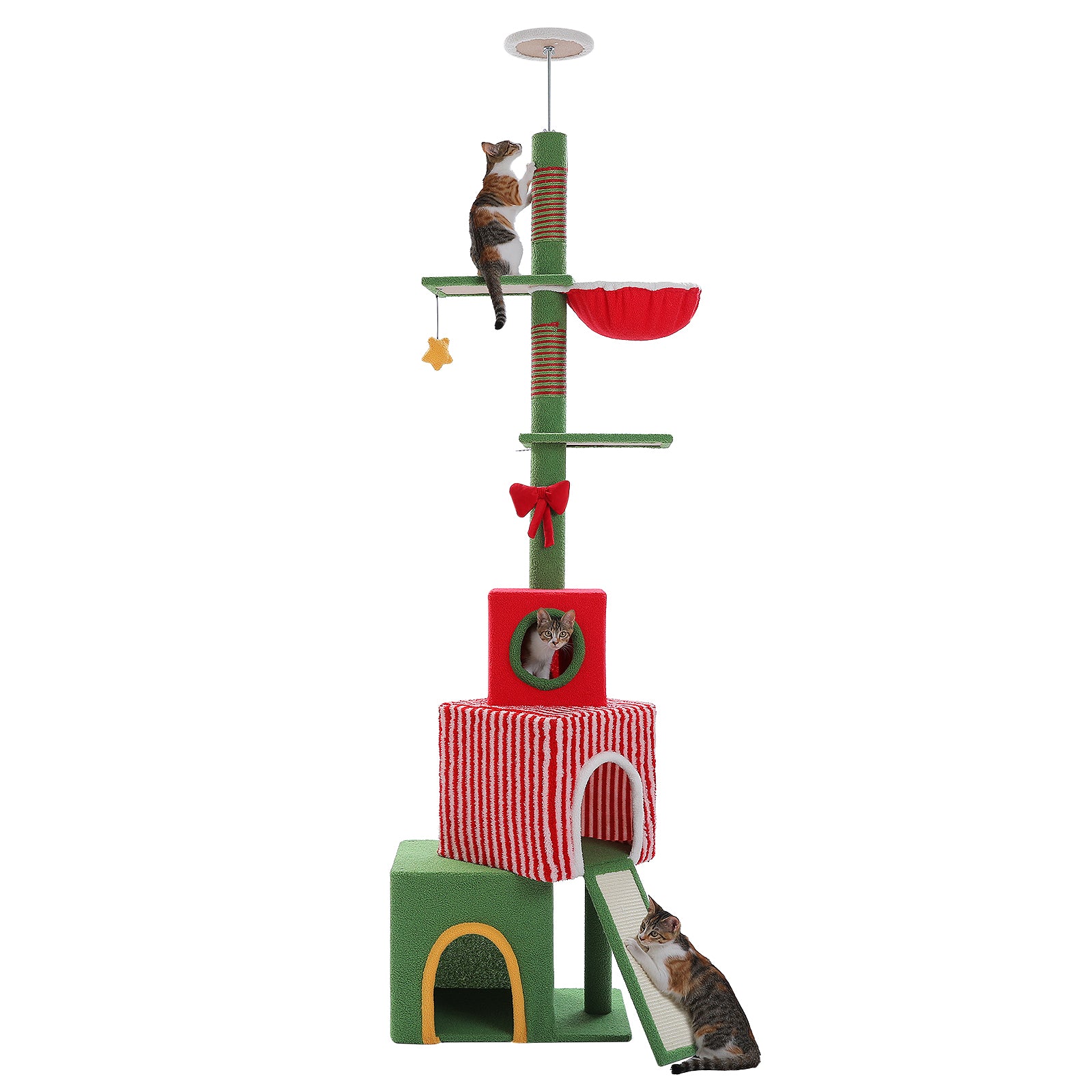 Christmas Gift Box Cat Tree Tower with Three Condos & Ceiling Support – Holiday Cat Furniture Canada | Catopia Co.