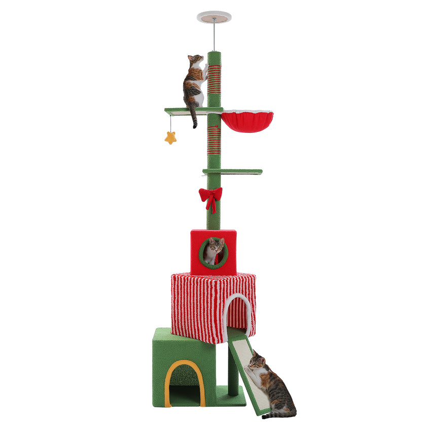 Christmas Gift Box Cat Tree Tower with Three Condos & Ceiling Support – Holiday Cat Furniture Canada | Catopia Co.