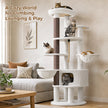 White 188 cm tall cat tree with two hammocks, private condo, oversized top perch, sisal scratching post, and cats resting on multiple levels