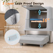 Grey enclosed cat litter box with overlapping leak-resistant edge and secure side buckles