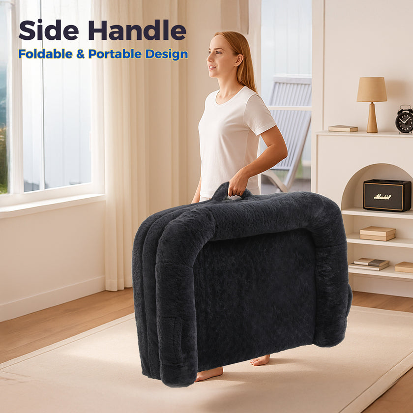 Grey foldable XL dog bed with side handle for easy carrying