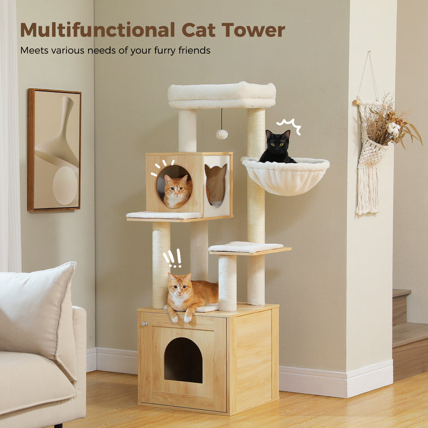 Woodland Series – Modern Wooden Cat Tree Tower with Hammock | Catopia Co.