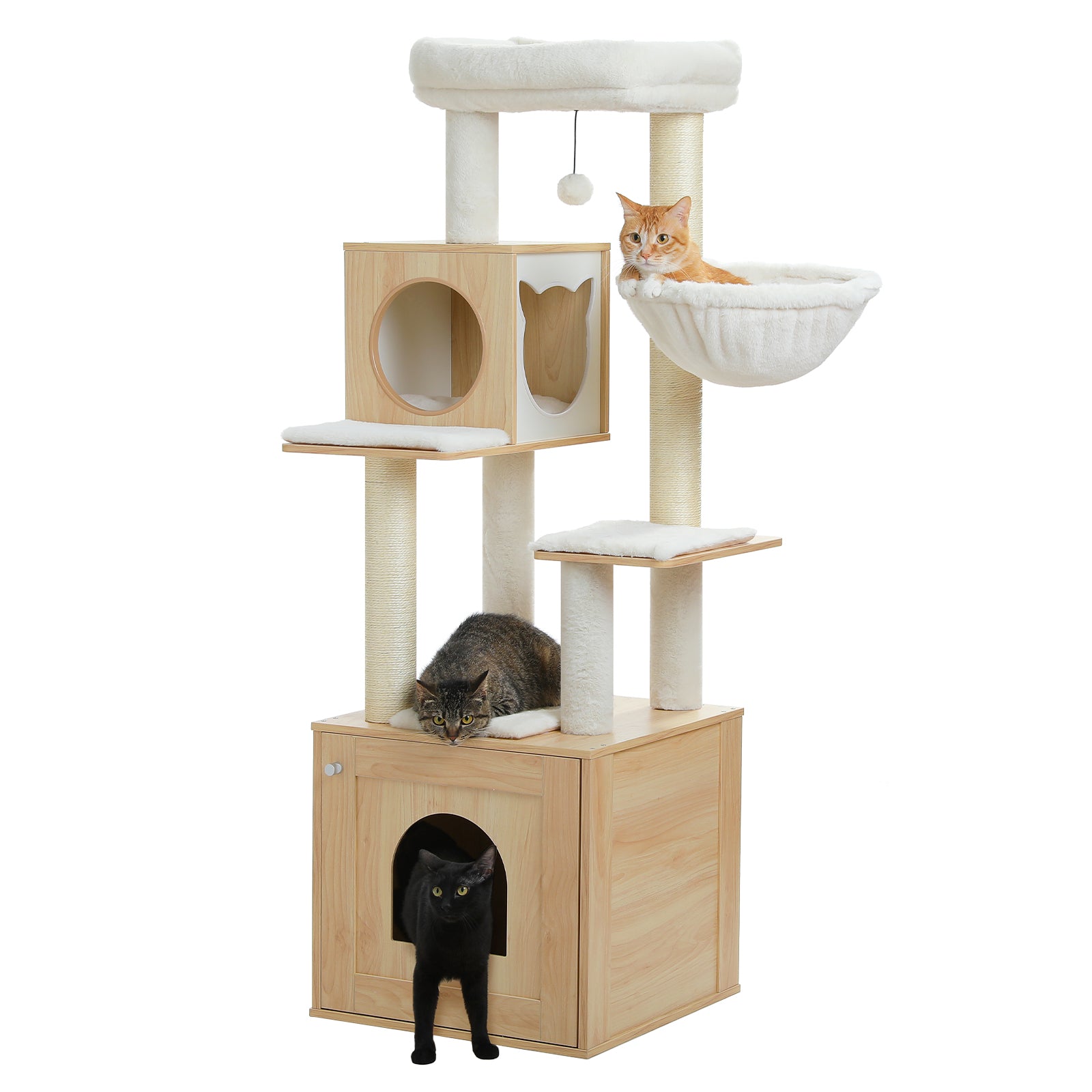 Woodland Series – Modern Wooden Cat Tree Tower with Hammock | Catopia Co.