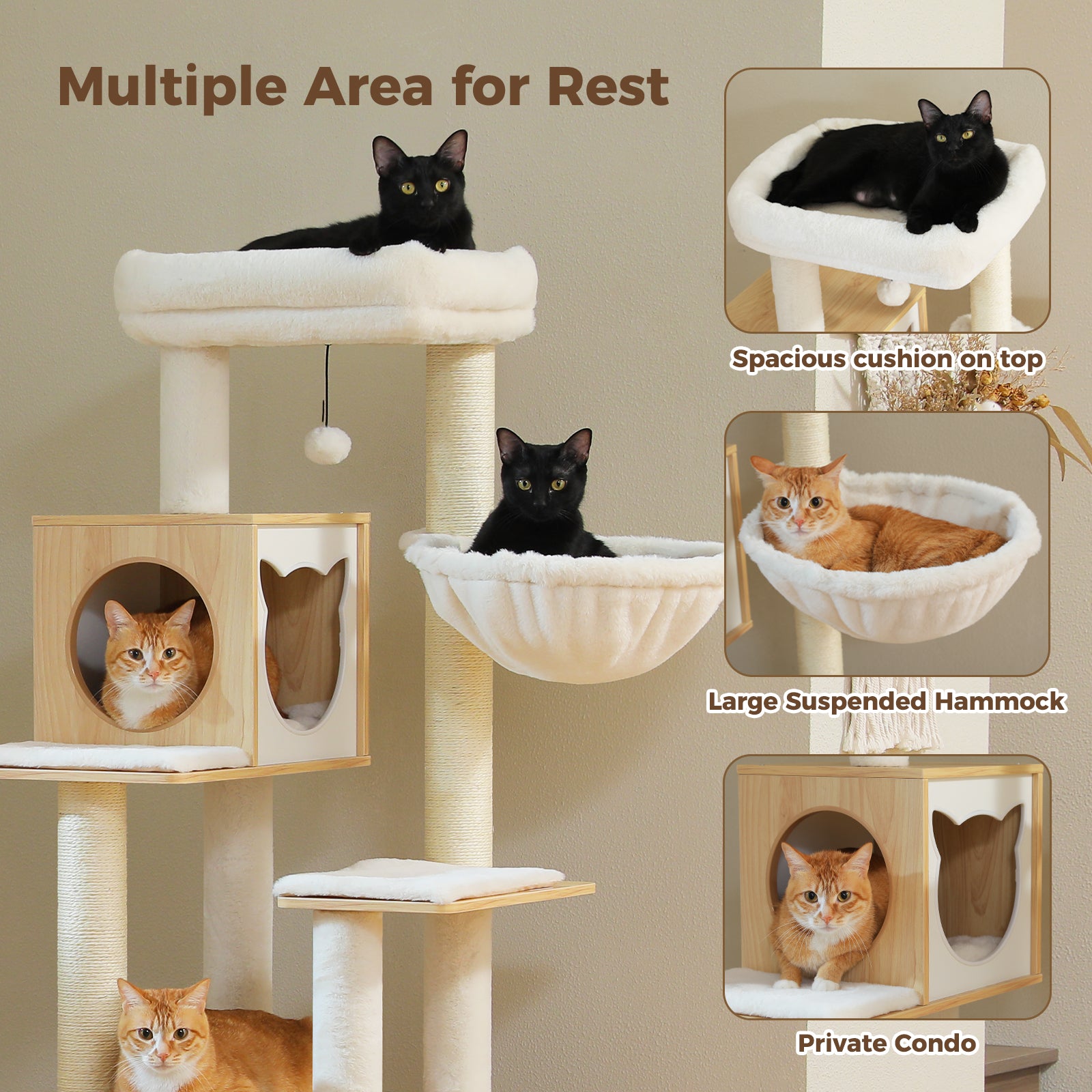 Woodland Series – Modern Wooden Cat Tree Tower with Hammock | Catopia Co.