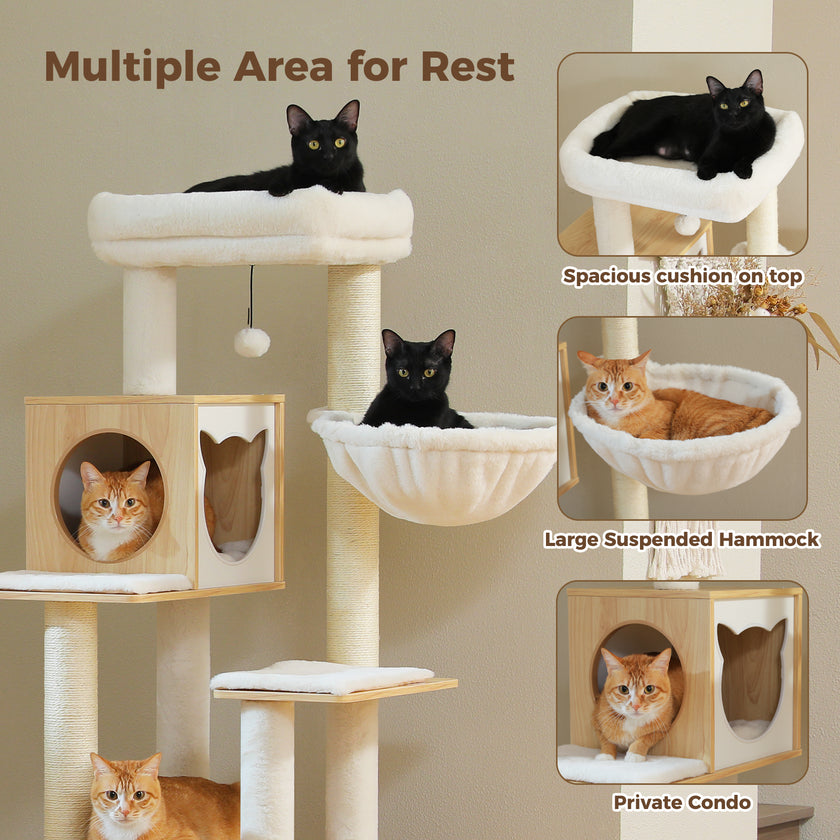 Woodland Series – Modern Wooden Cat Tree Tower with Hammock | Catopia Co.