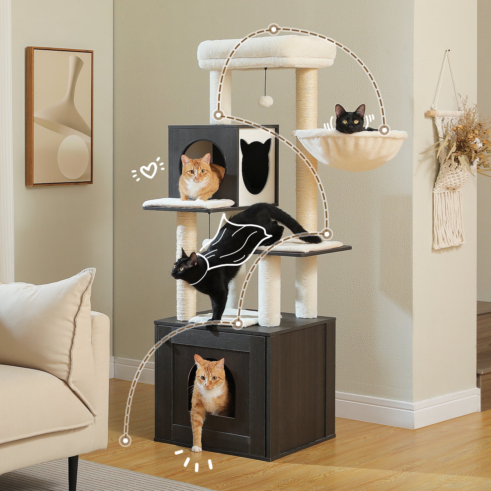Woodland Series – Modern Wooden Cat Tree Tower with Hammock | Catopia Co.