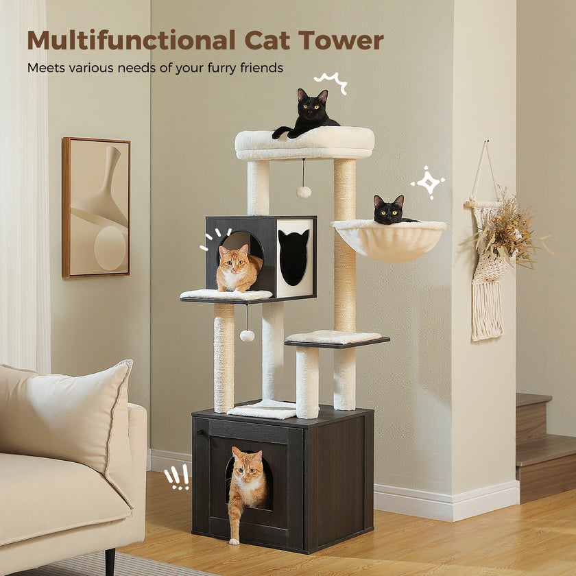 Woodland Series – Modern Wooden Cat Tree Tower with Hammock | Catopia Co.