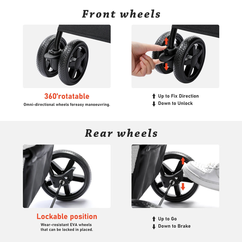 Illustrations of front and rear wheels with descriptions on a white background
