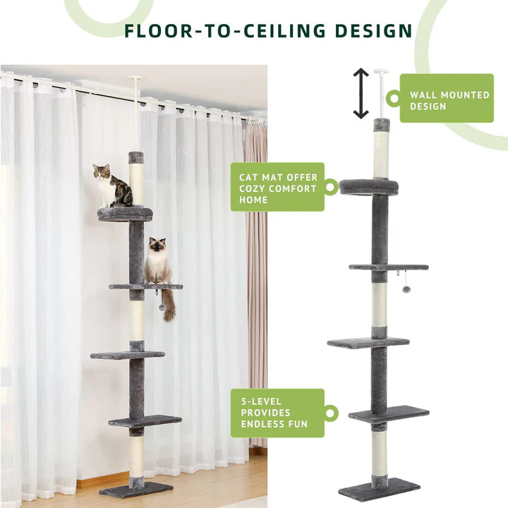 Catopia Co. Interactive Adjustable 5-Tier Floor to Ceiling Cat Tower