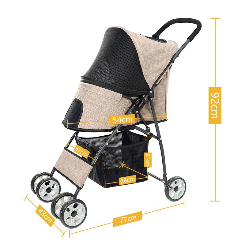 Pet stroller with dimensions indicated on a white background