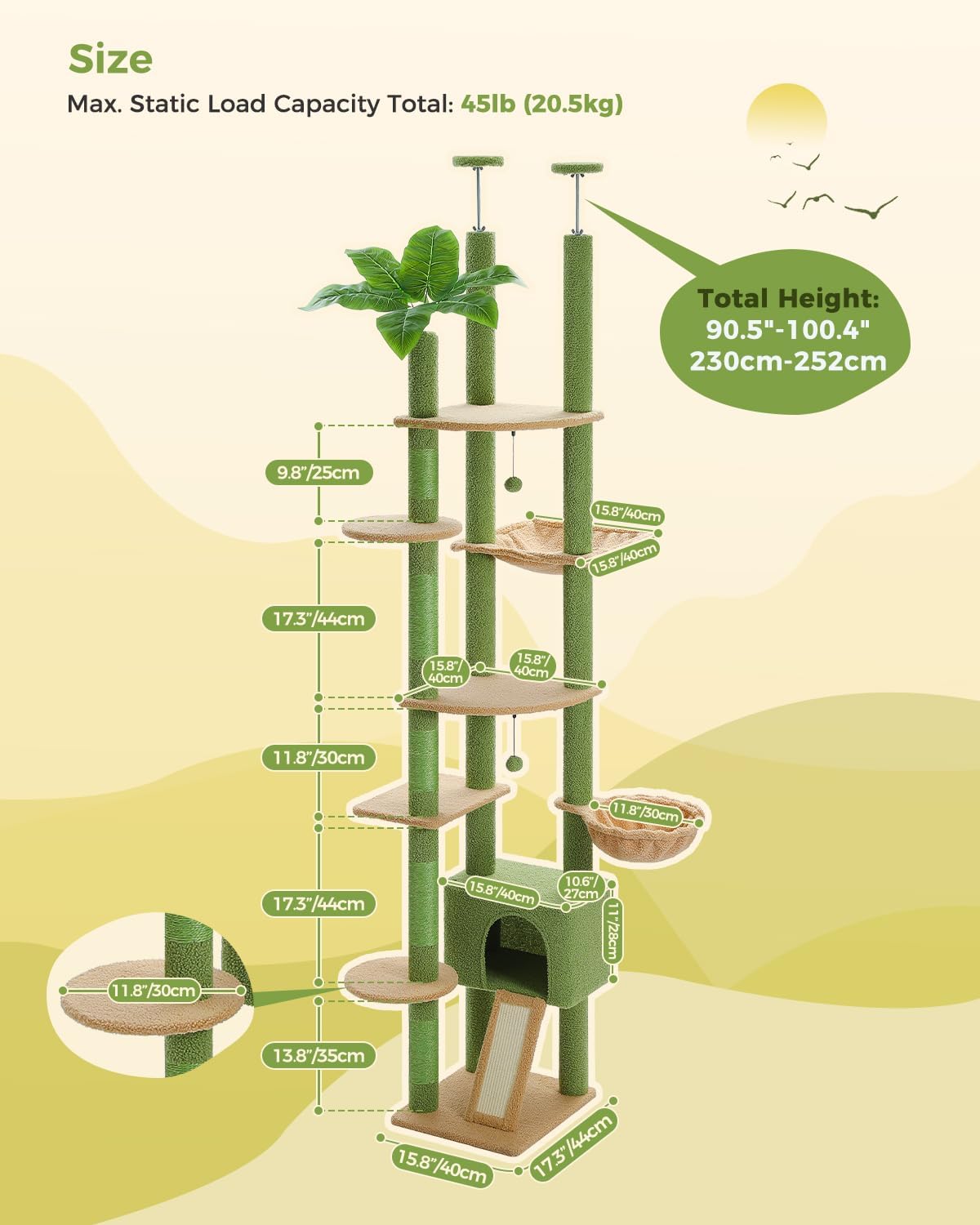 Catopia Co. Adjustable Floor-to-Ceiling Cat Tree Canada – Modern Cactus Cat Tower for Multi-Cat Homes
