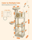 Detailed size diagram of Catopia Co.'s tall cat tree furniture, accommodating up to 6 cats with multiple levels, platforms, and a cozy hammock. Modern cat condo built for climbing and play. Canadian local business, ships only within Canada.
