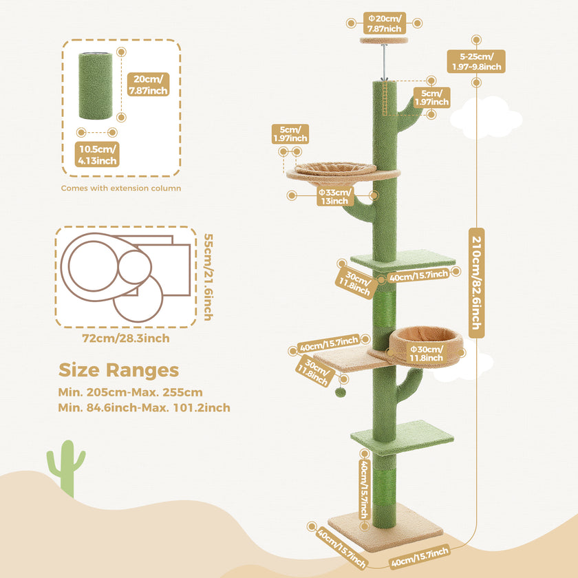 4-Tier Floor to Ceiling Cat Tree with Extra Thick Scratch Post